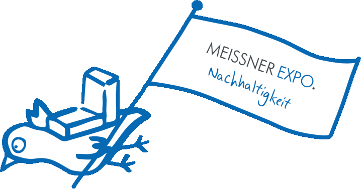 Skizze: Vogel mit Fahne „MEISSNER EXPO Nachhaltigkeit“